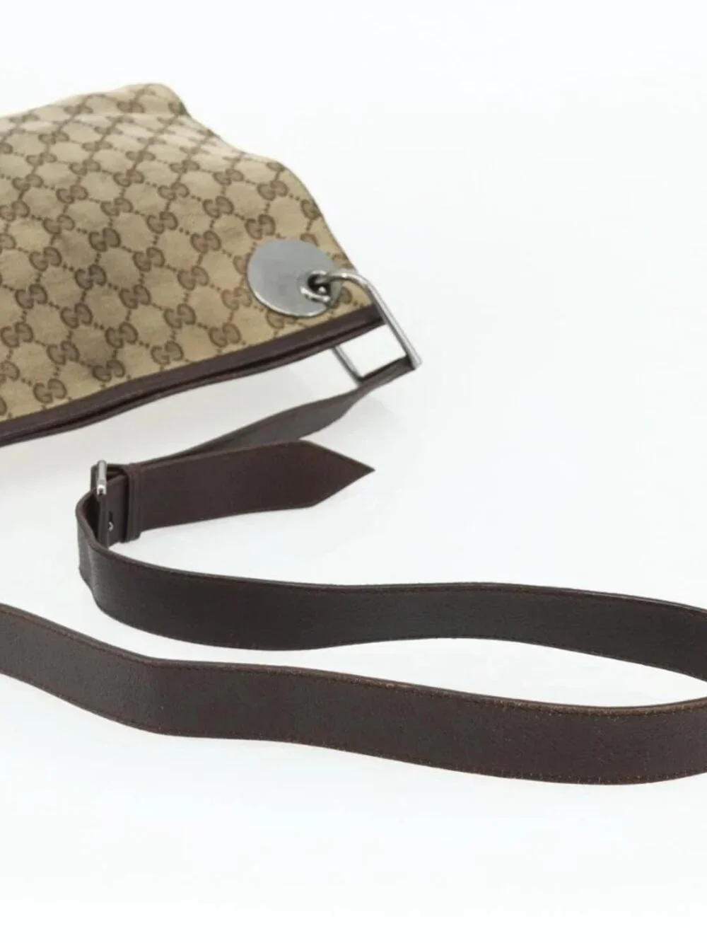 GUCCI GG Canvas Shoulder Bag Beige Brown Silver 120841 Auth am11410
